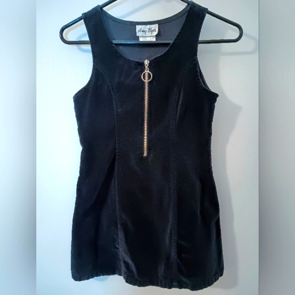 Amy Byer Black Velvet Dress With Half Zipper | Women's Size Small